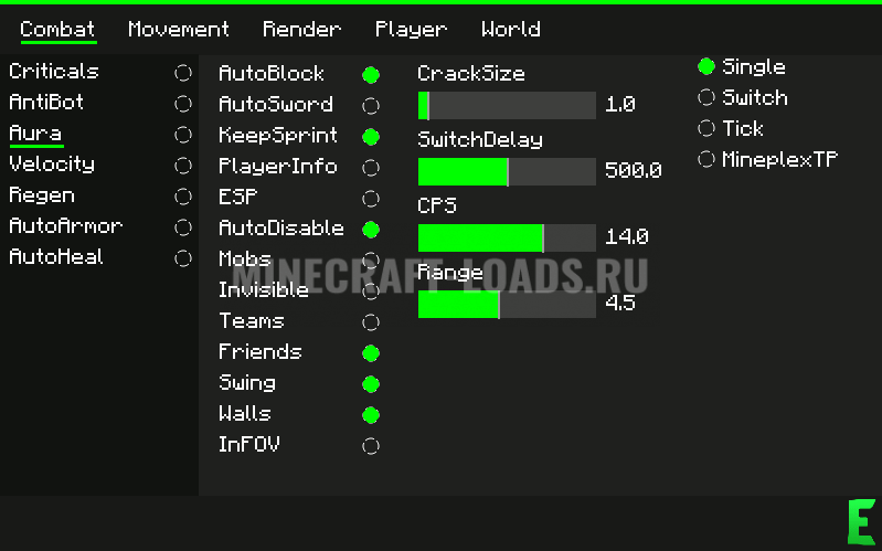 GUI меню чита Envy