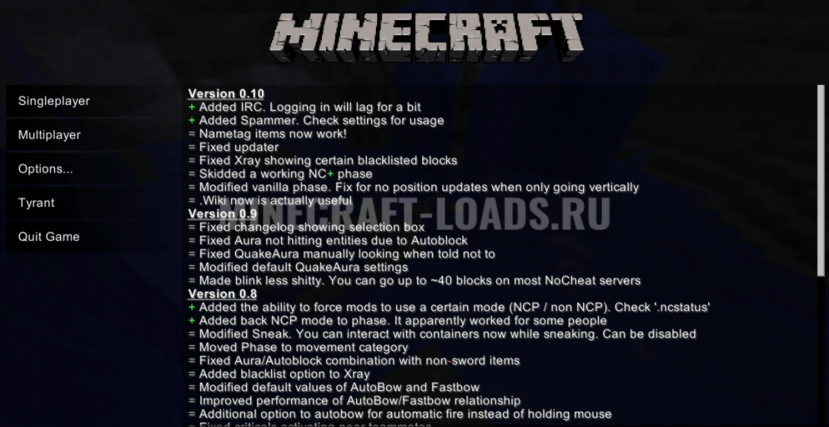 Чит Tyrant на Minecraft 1.8